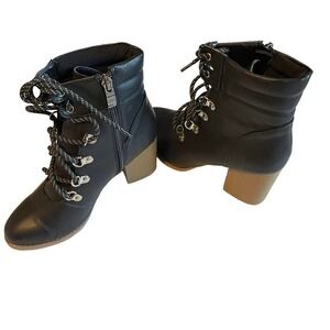 Women's High Heel Black Faux Leather Lace-Up Punk Boho Boots SZ 6